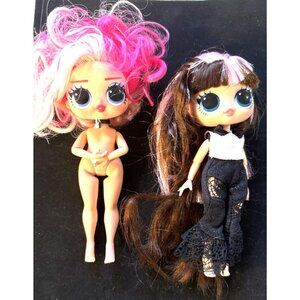 LOL Surprise Dolls Lot Of 2 One with clothes Pink Dark Hair